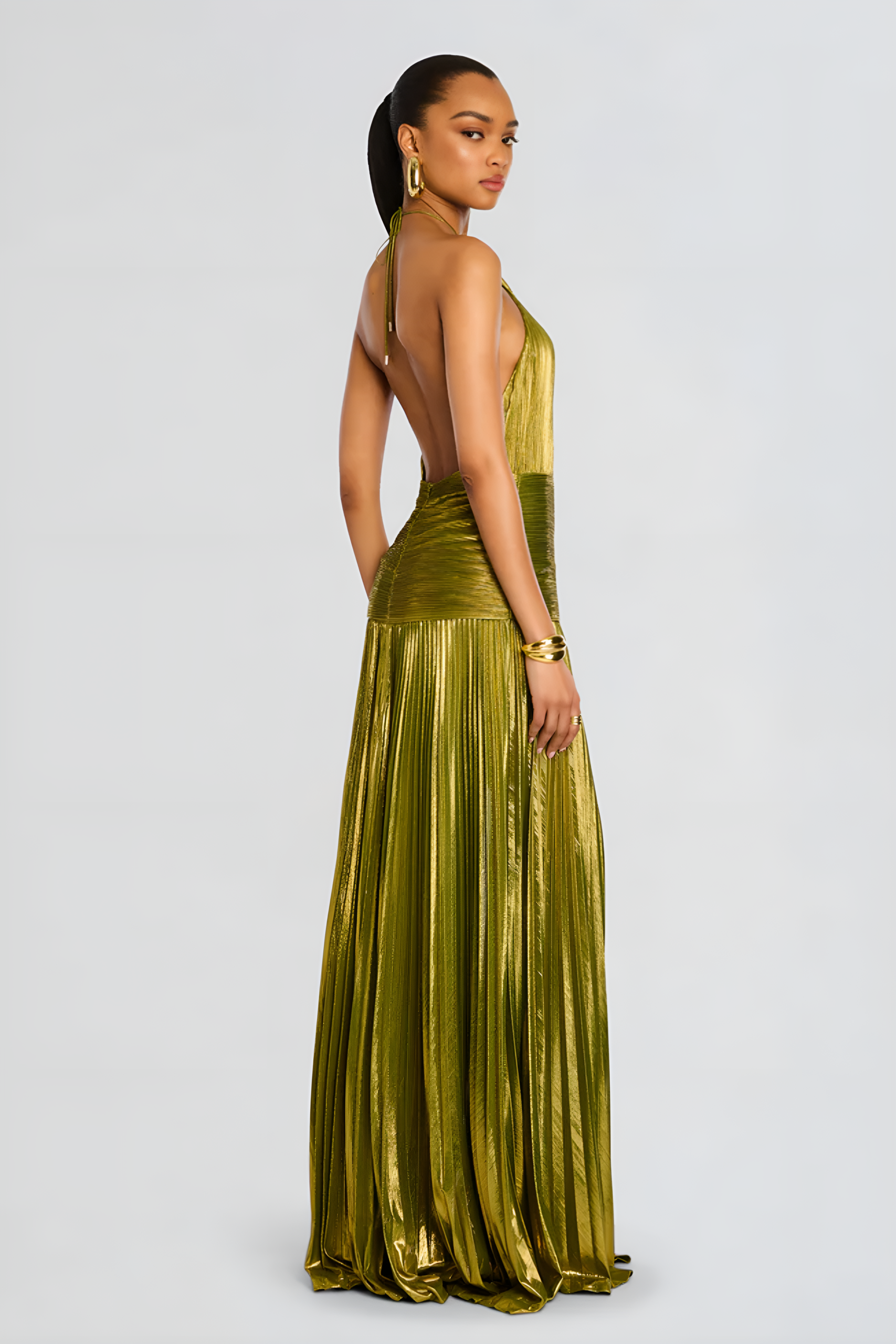 Robe femme halter plissée fente latérale élégante – Image 6