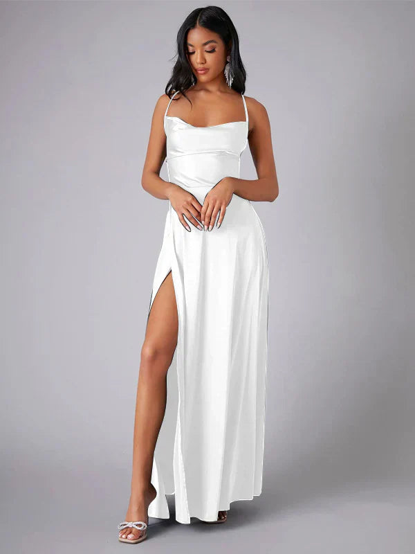 Robe femme mélange satin corsage ajusté soirée – Image 5
