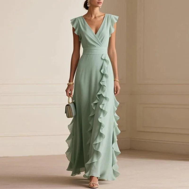 Robe femme décolleté V manches papillon taille haute