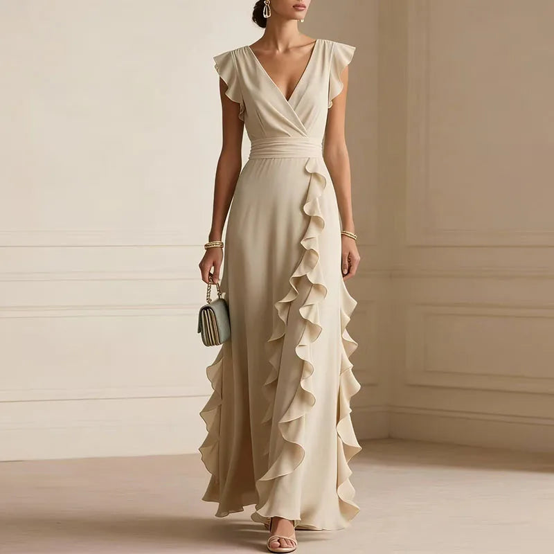 Robe femme décolleté V manches papillon taille haute – Image 2