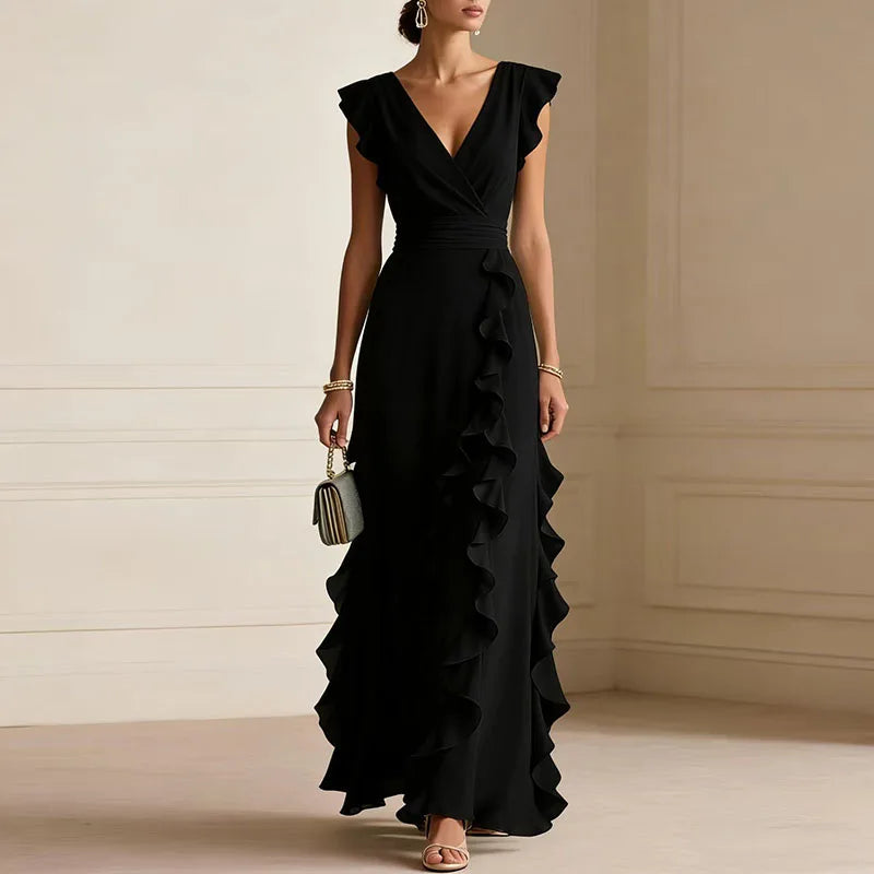 Robe femme décolleté V manches papillon taille haute – Image 5