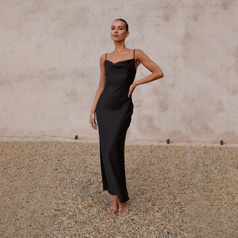 Robe femme satinée coupe ajustée festive – Image 5