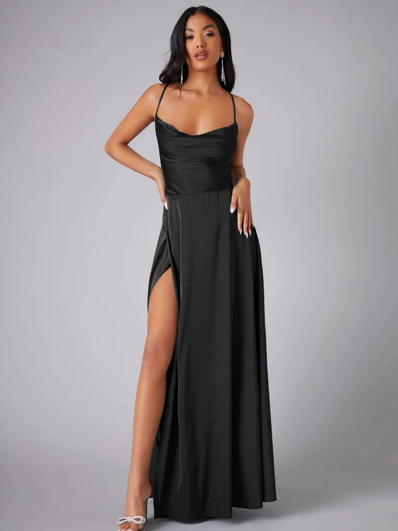 Robe femme mélange satin corsage ajusté soirée – Image 7