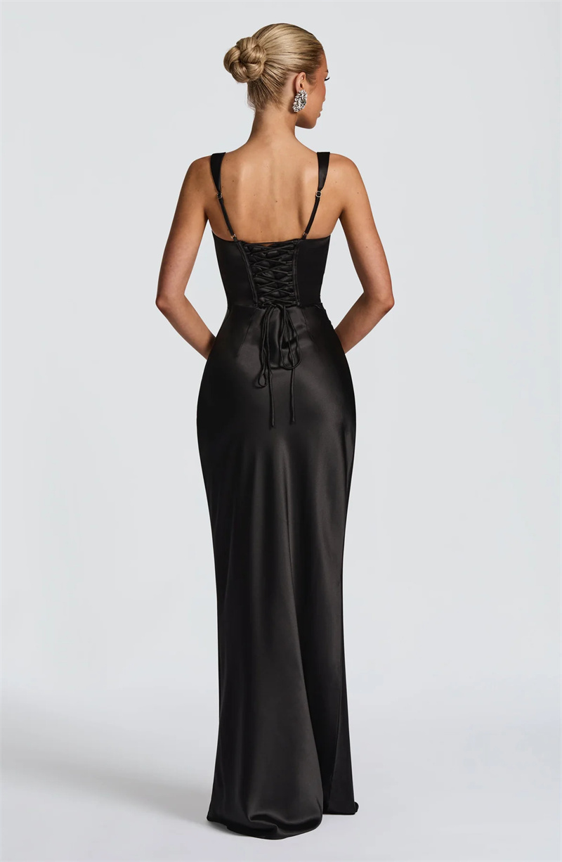 Robe longue col carré froncée soirée cérémonie – Image 7