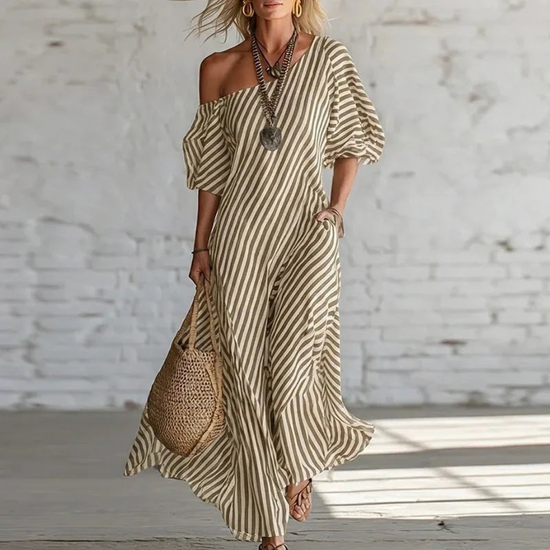 Robe femme rayée coupe fluide tissu respirant – Image 5