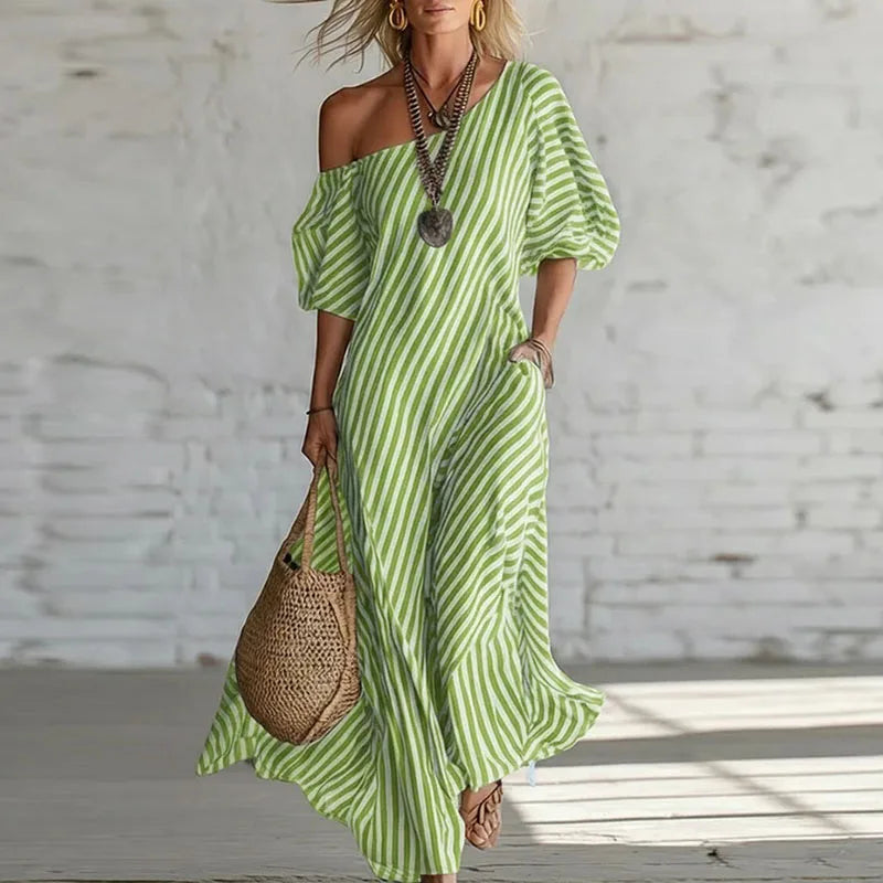 Robe femme rayée coupe fluide tissu respirant – Image 2