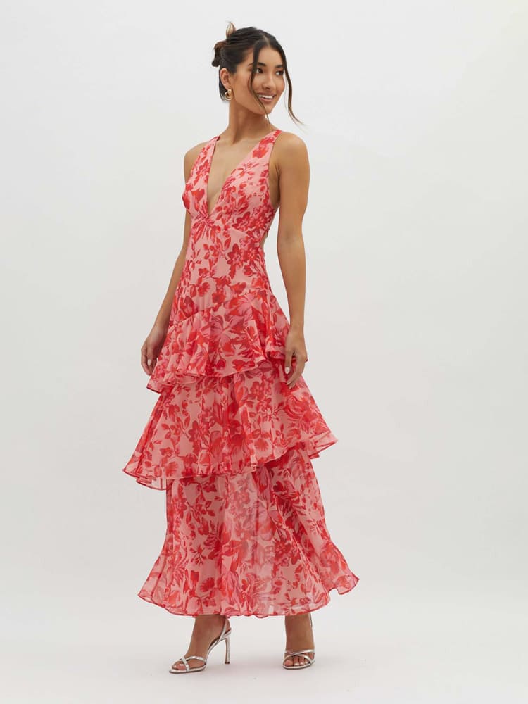 Robe femme midi florale décolleté V dos nu fluide – Image 4