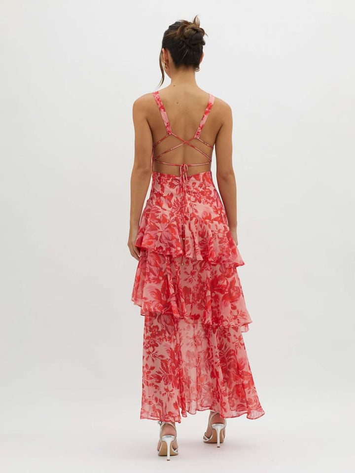 Robe femme midi florale décolleté V dos nu fluide – Image 2