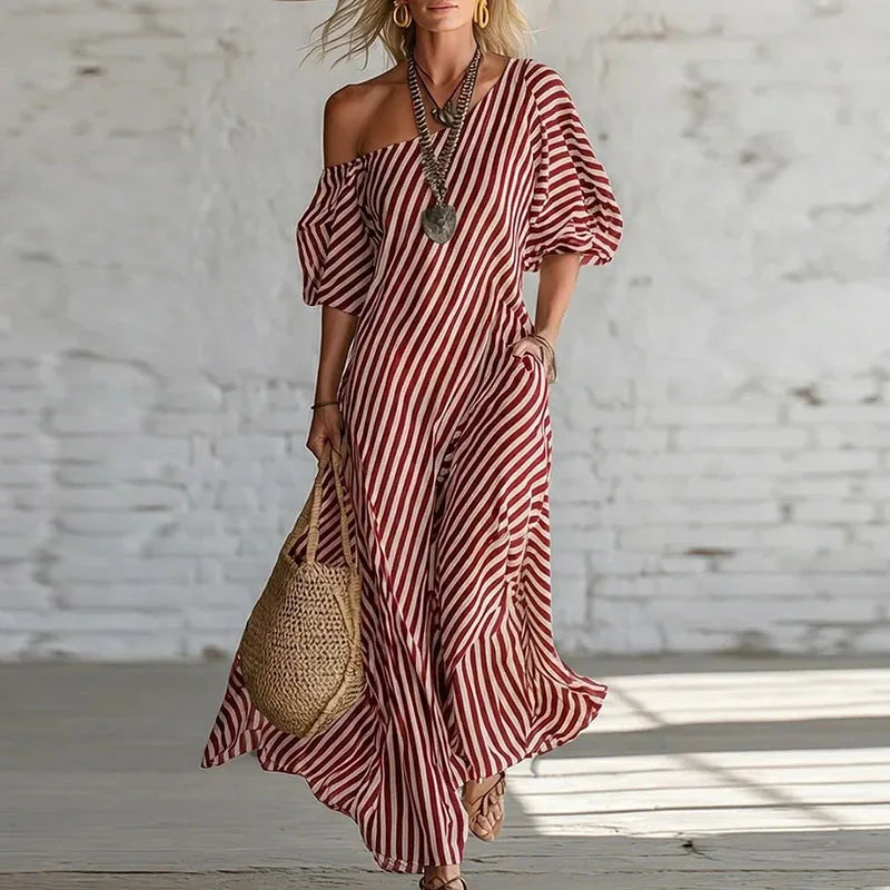 Robe femme rayée coupe fluide tissu respirant – Image 3