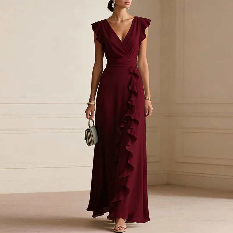 Robe femme décolleté V manches papillon taille haute – Image 4