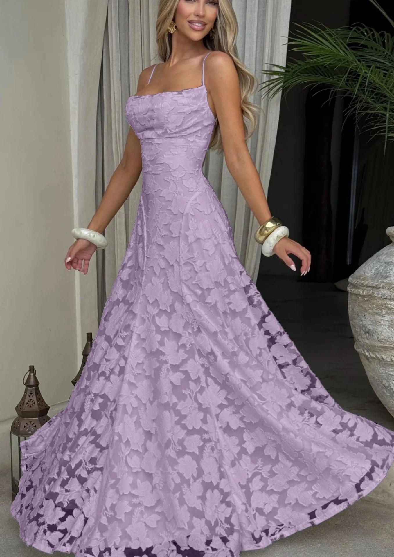 Robe longue femme bretelles fines motif floral – Image 8