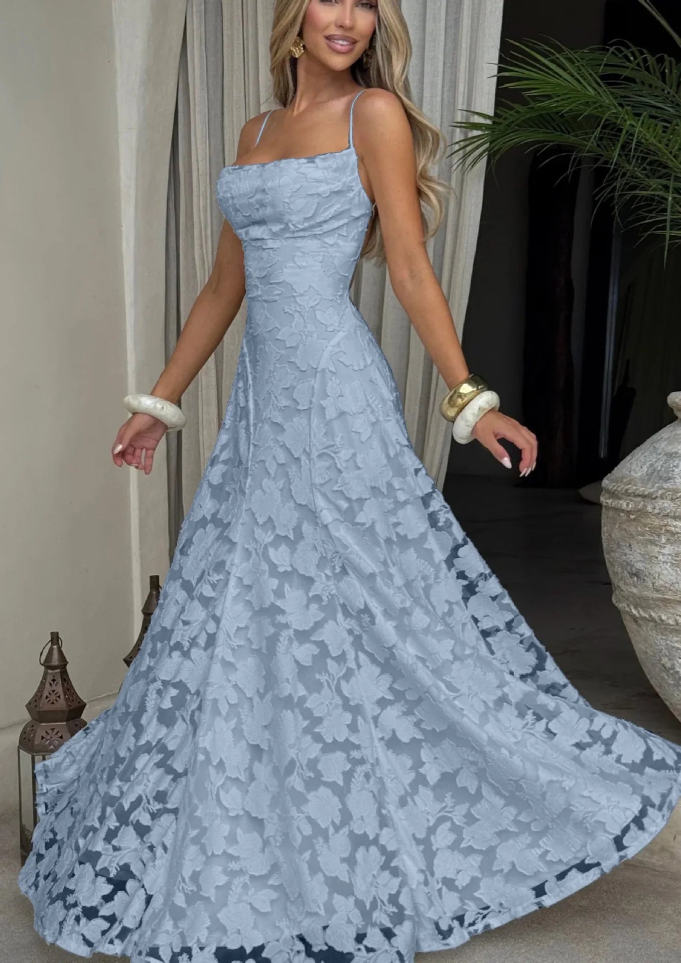 Robe longue femme bretelles fines motif floral – Image 6
