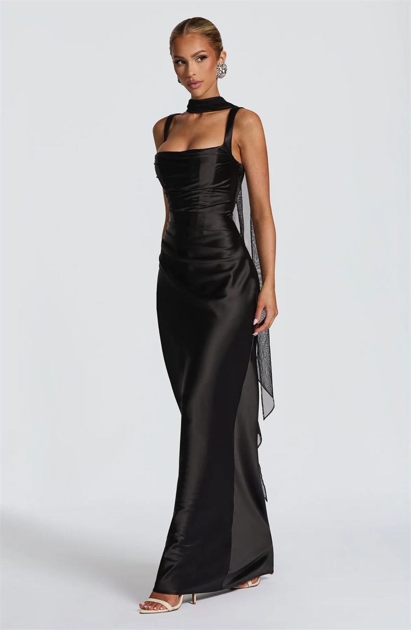 Robe longue col carré froncée soirée cérémonie – Image 8