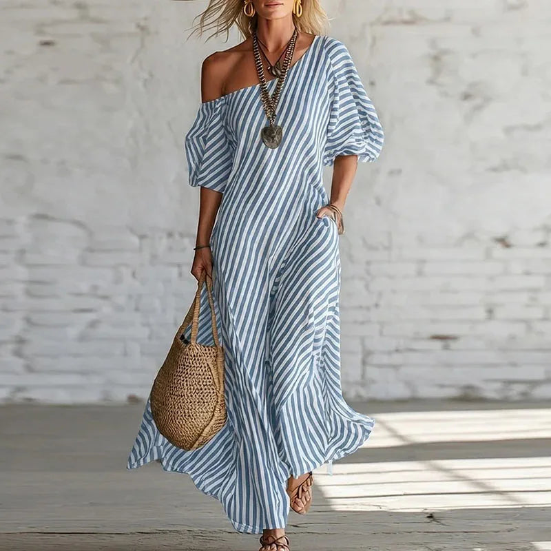 Robe femme rayée coupe fluide tissu respirant – Image 4