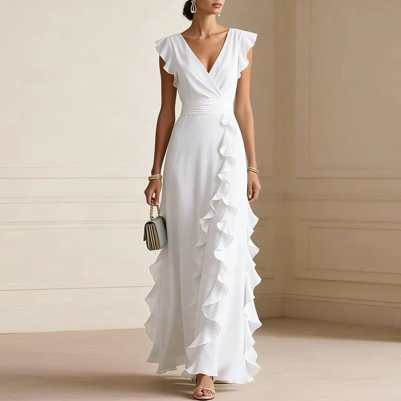 Robe femme décolleté V manches papillon taille haute – Image 6