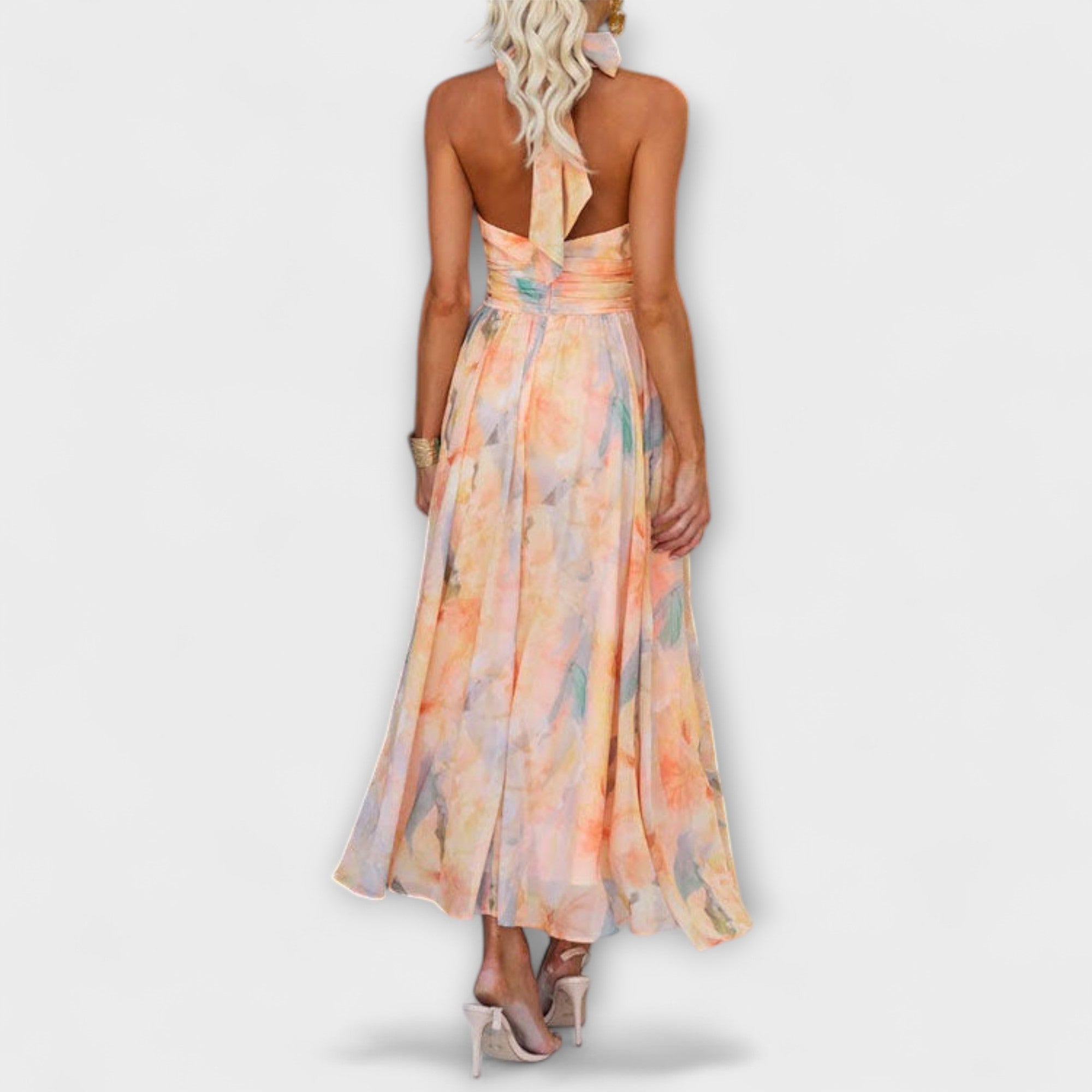 Robe col halter imprimé aquarelle coupe fluide – Image 2