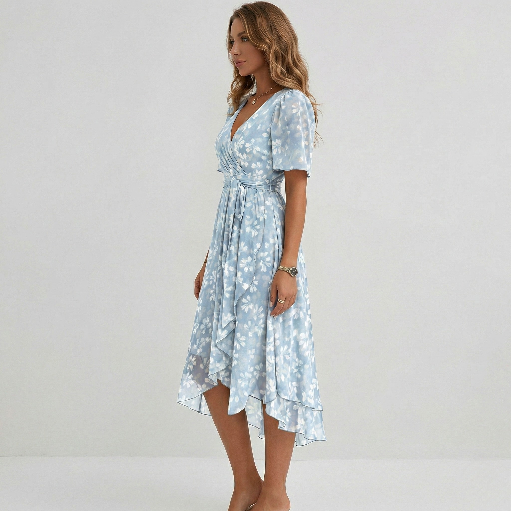 Robe femme cache-cœur fluide estivale imprimée – Image 10