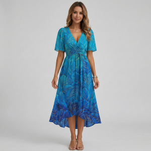 Robe femme cache-cœur fluide estivale imprimée