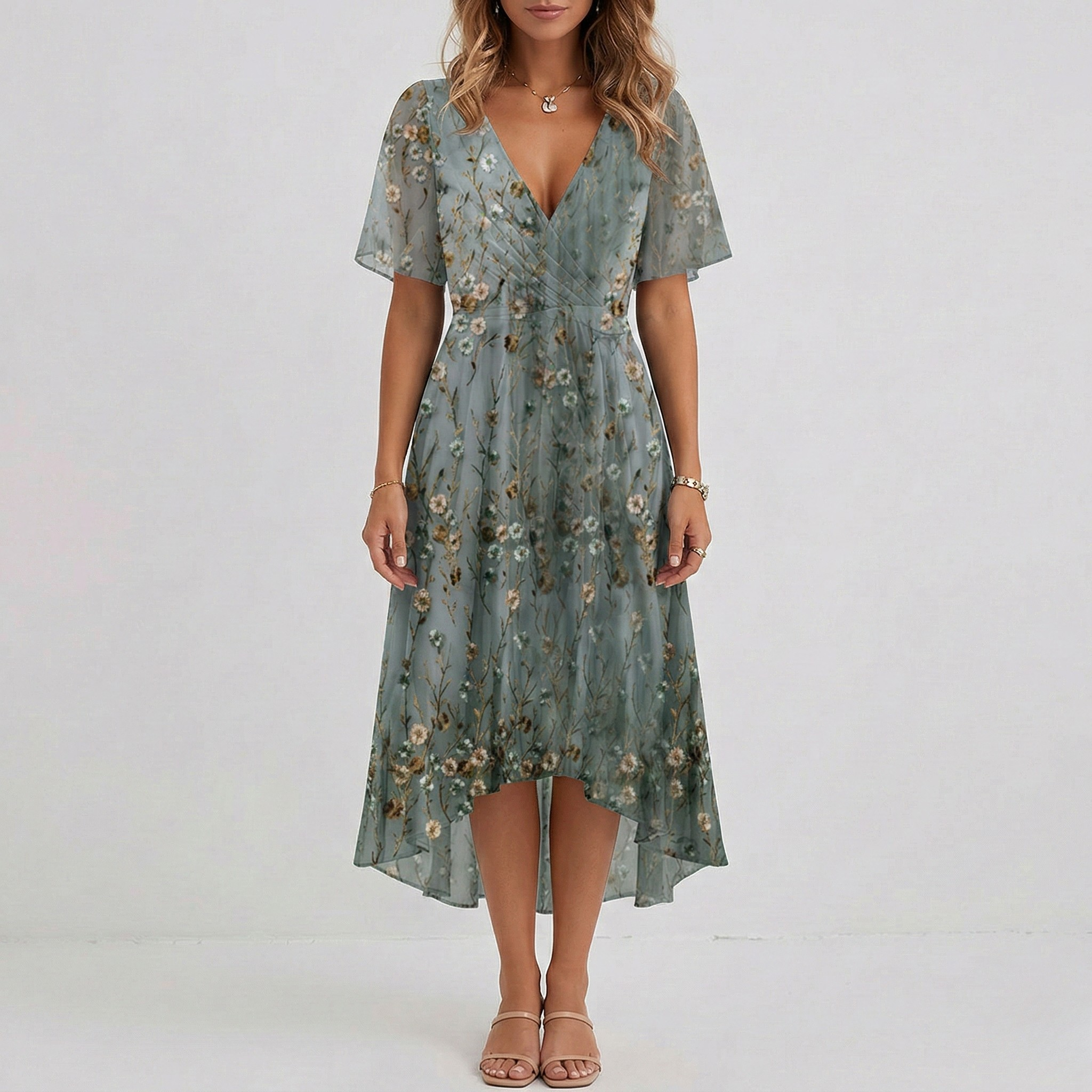 Robe femme cache-cœur fluide estivale imprimée – Image 4
