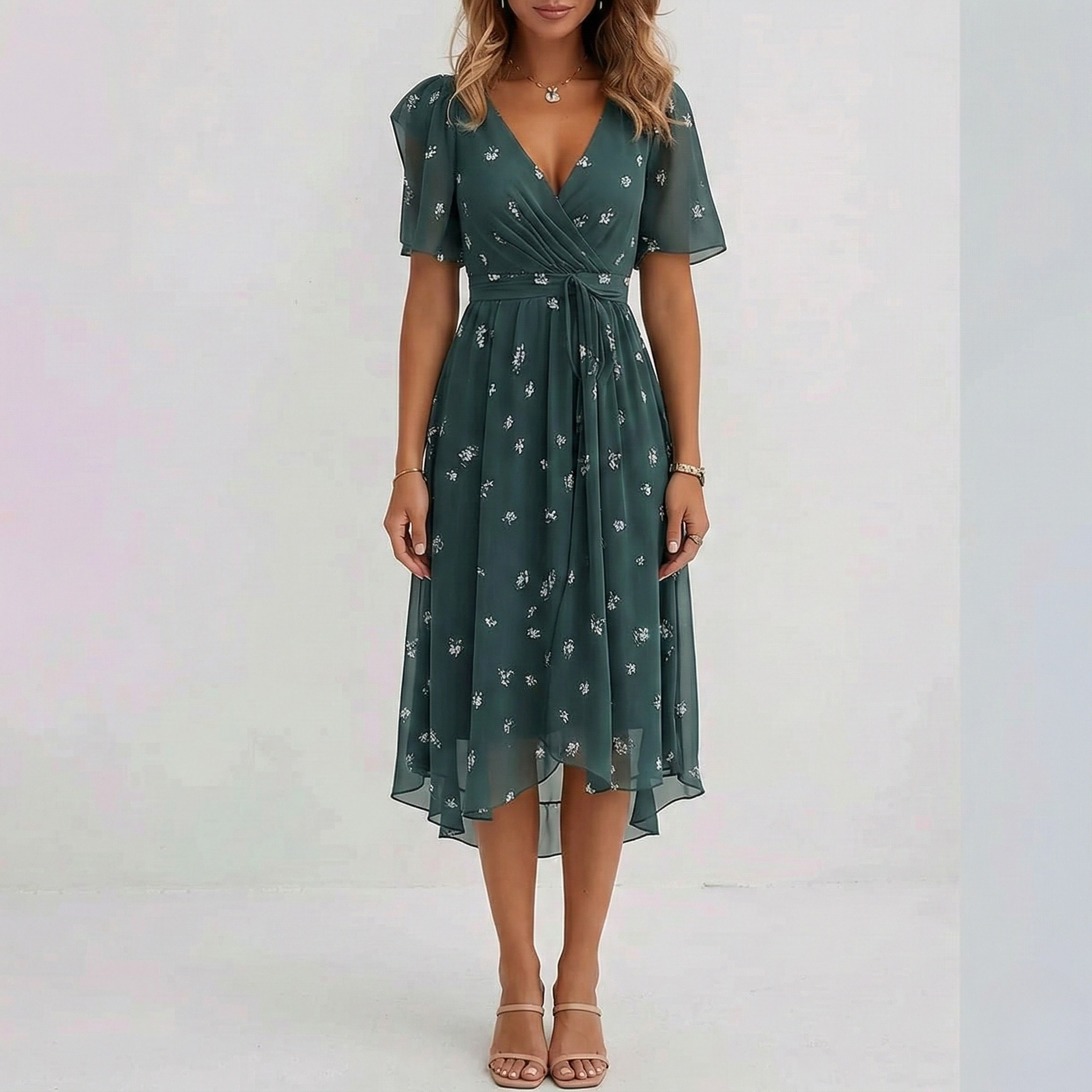 Robe femme cache-cœur fluide estivale imprimée – Image 5
