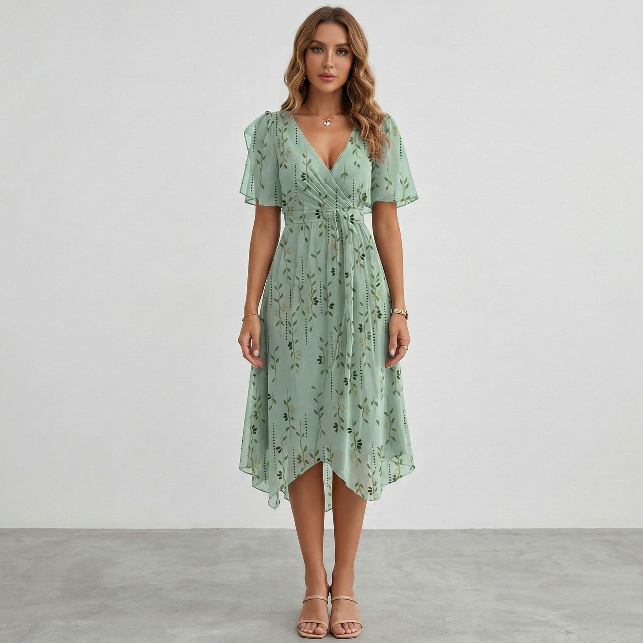 Robe femme cache-cœur fluide estivale imprimée – Image 6