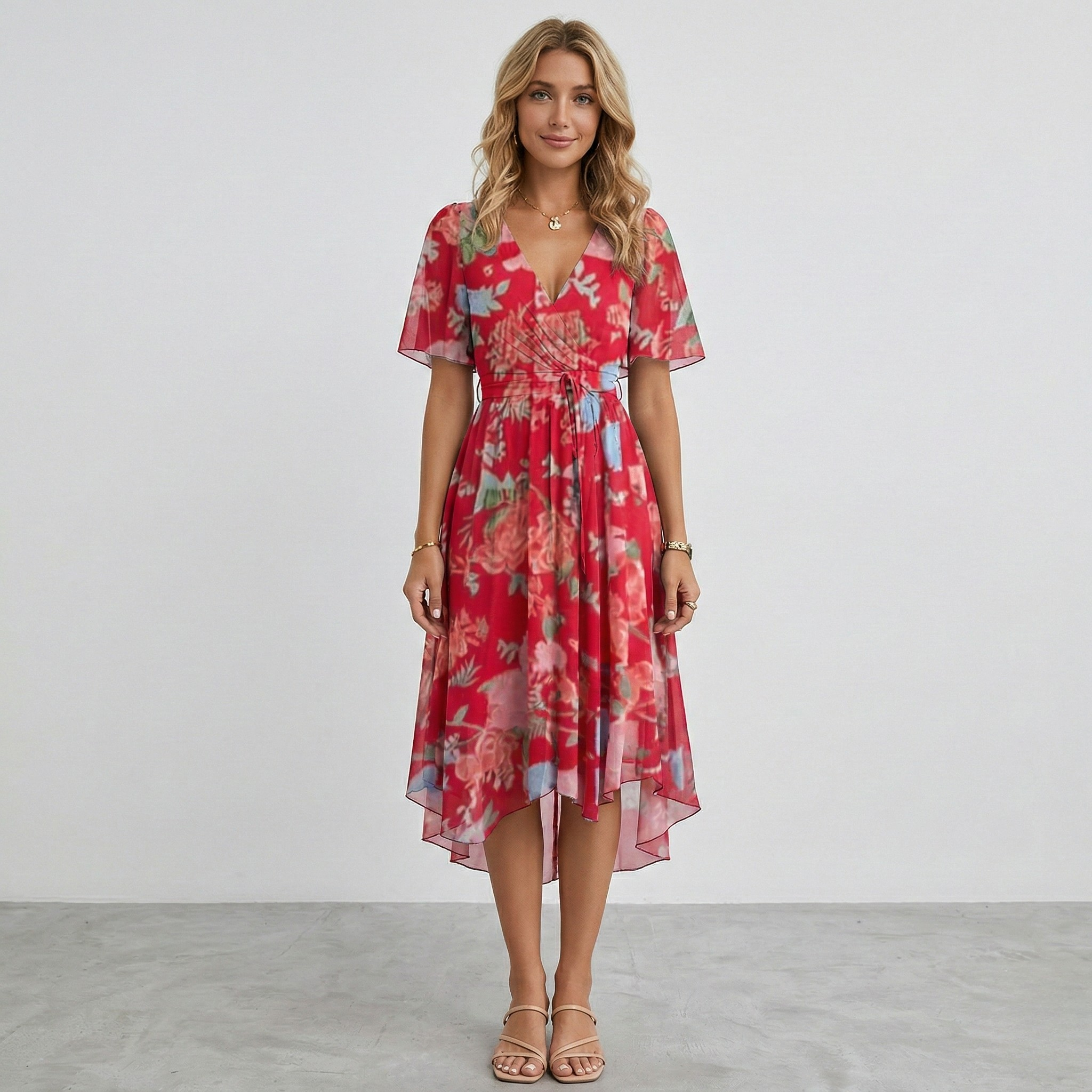 Robe femme cache-cœur fluide estivale imprimée – Image 7