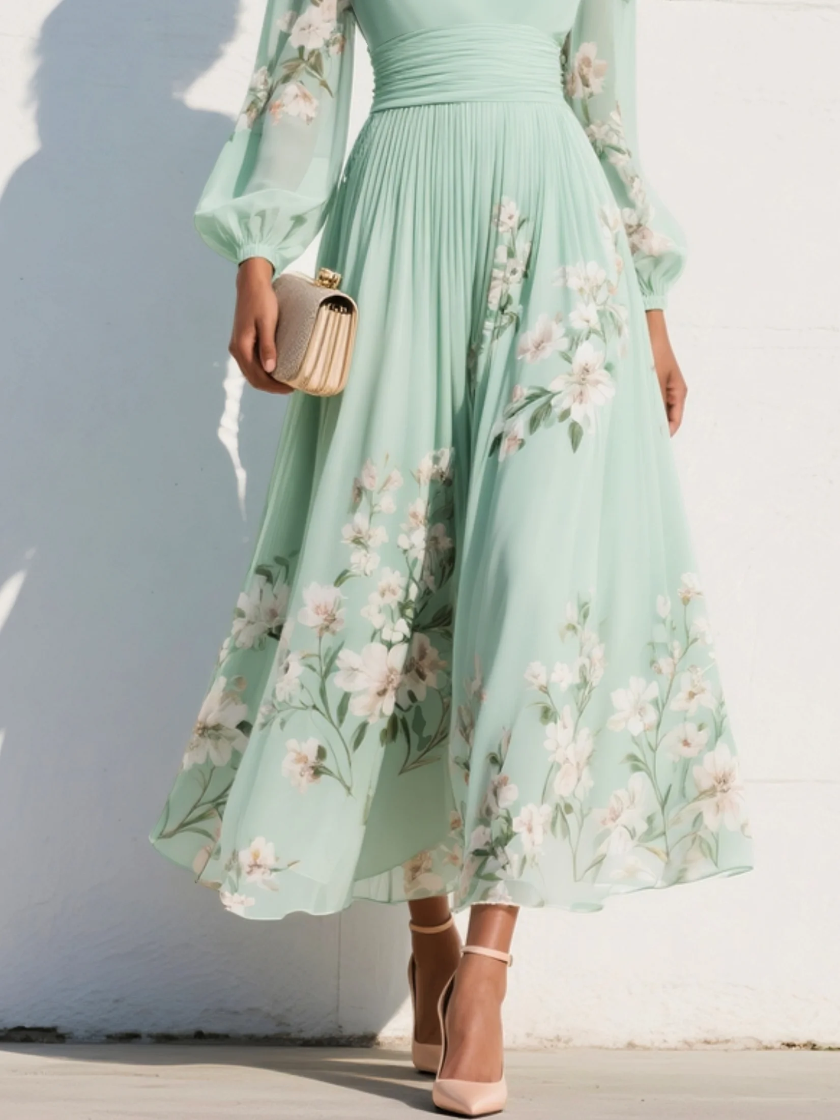 Robe femme mousseline légère taille froncée élégante – Image 5