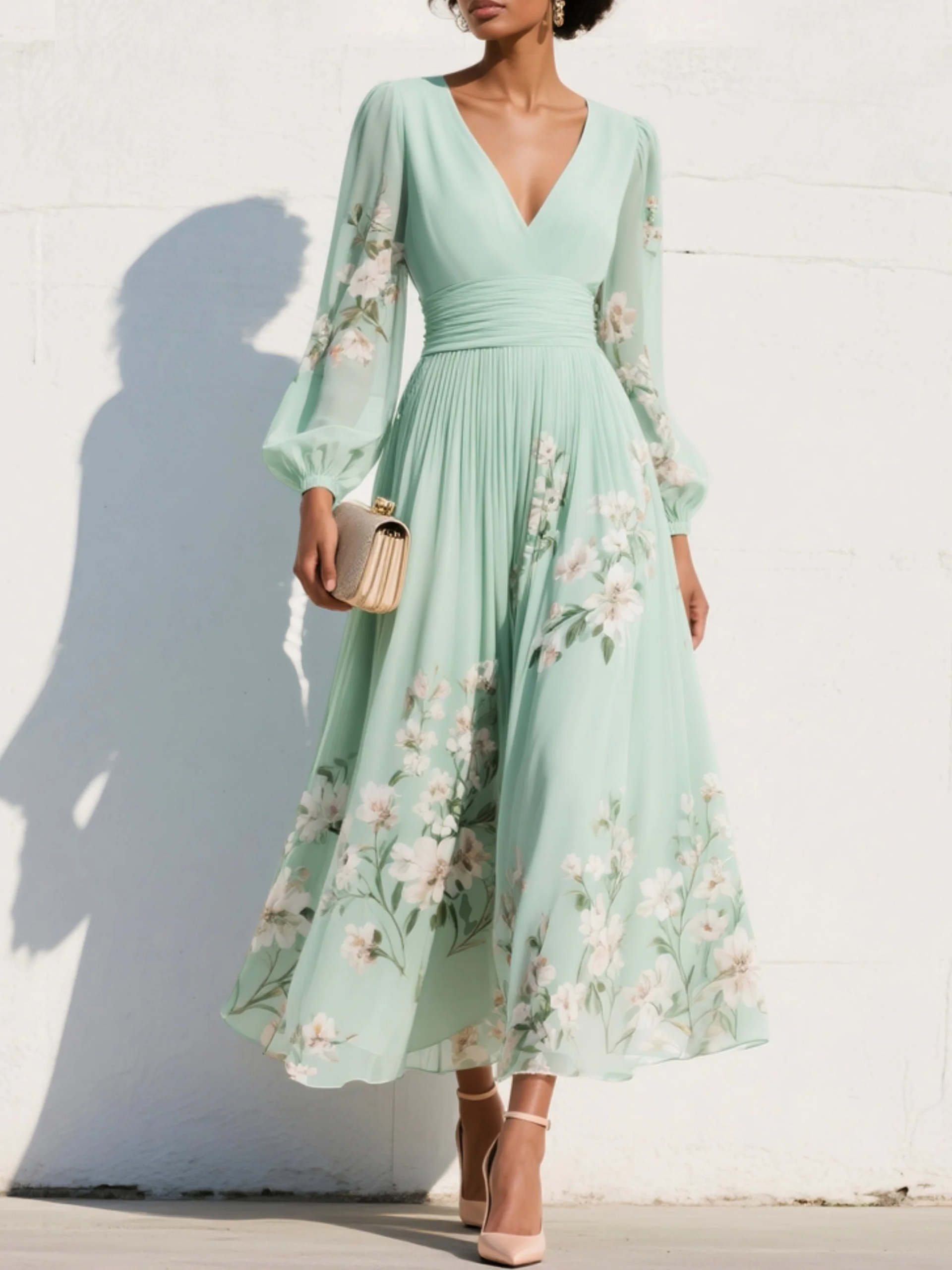 Robe femme mousseline légère taille froncée élégante
