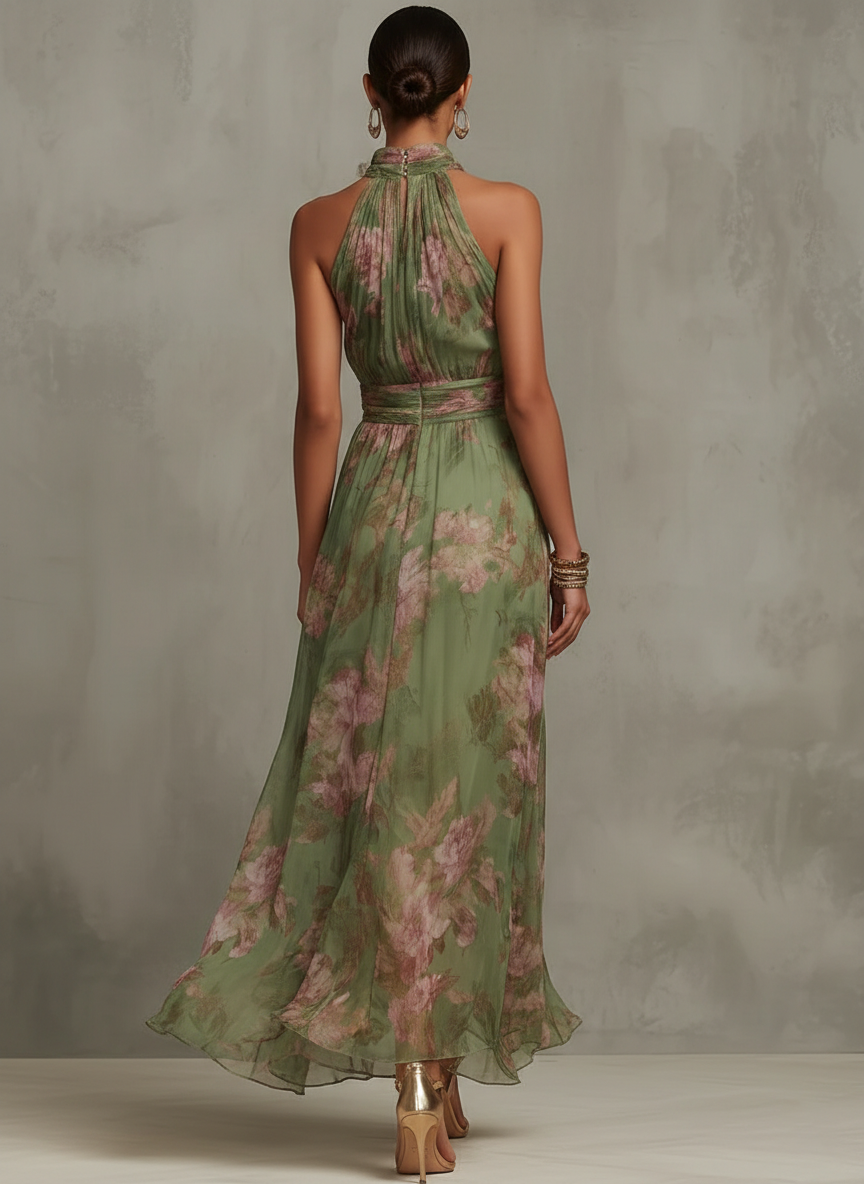 Robe femme longue sans manches coupe ajustée florale – Image 2