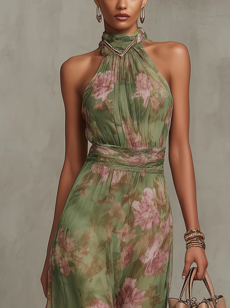 Robe femme longue sans manches coupe ajustée florale – Image 3