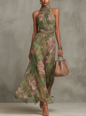 Robe femme longue sans manches coupe ajustée florale