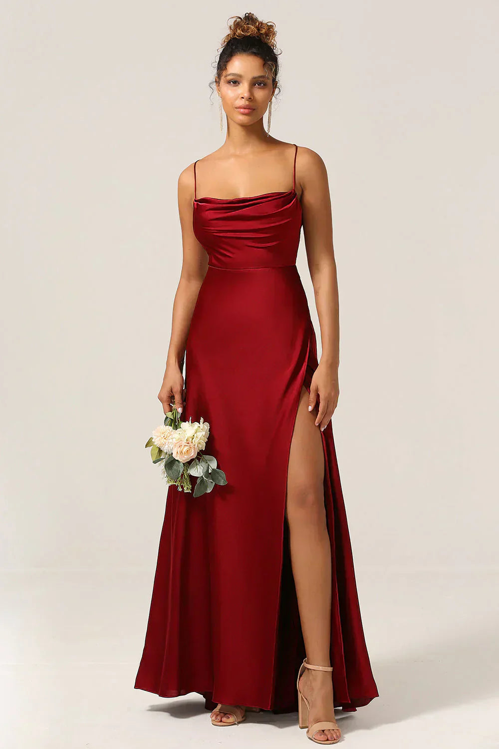 Robe femme mélange satin corsage ajusté soirée – Image 6
