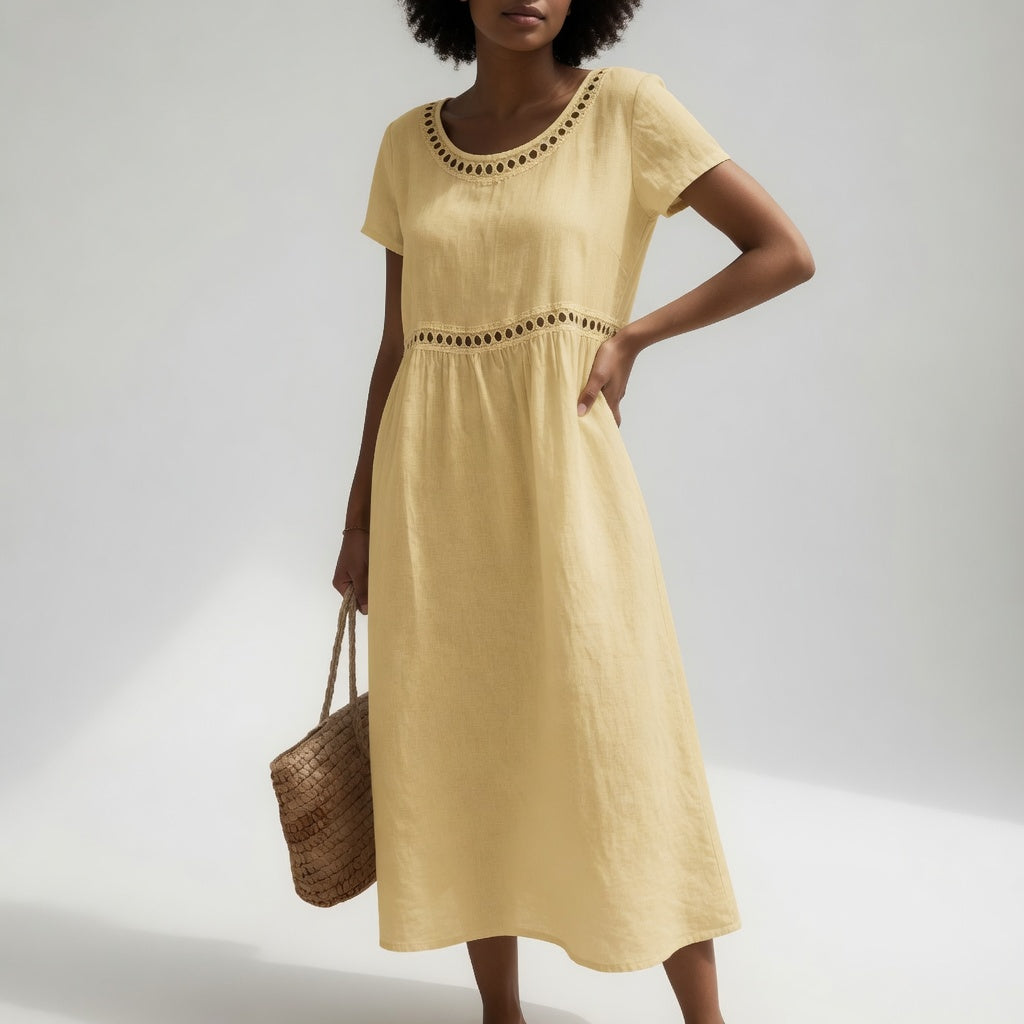 Robe femme coton coupe empire estivale midi – Image 3