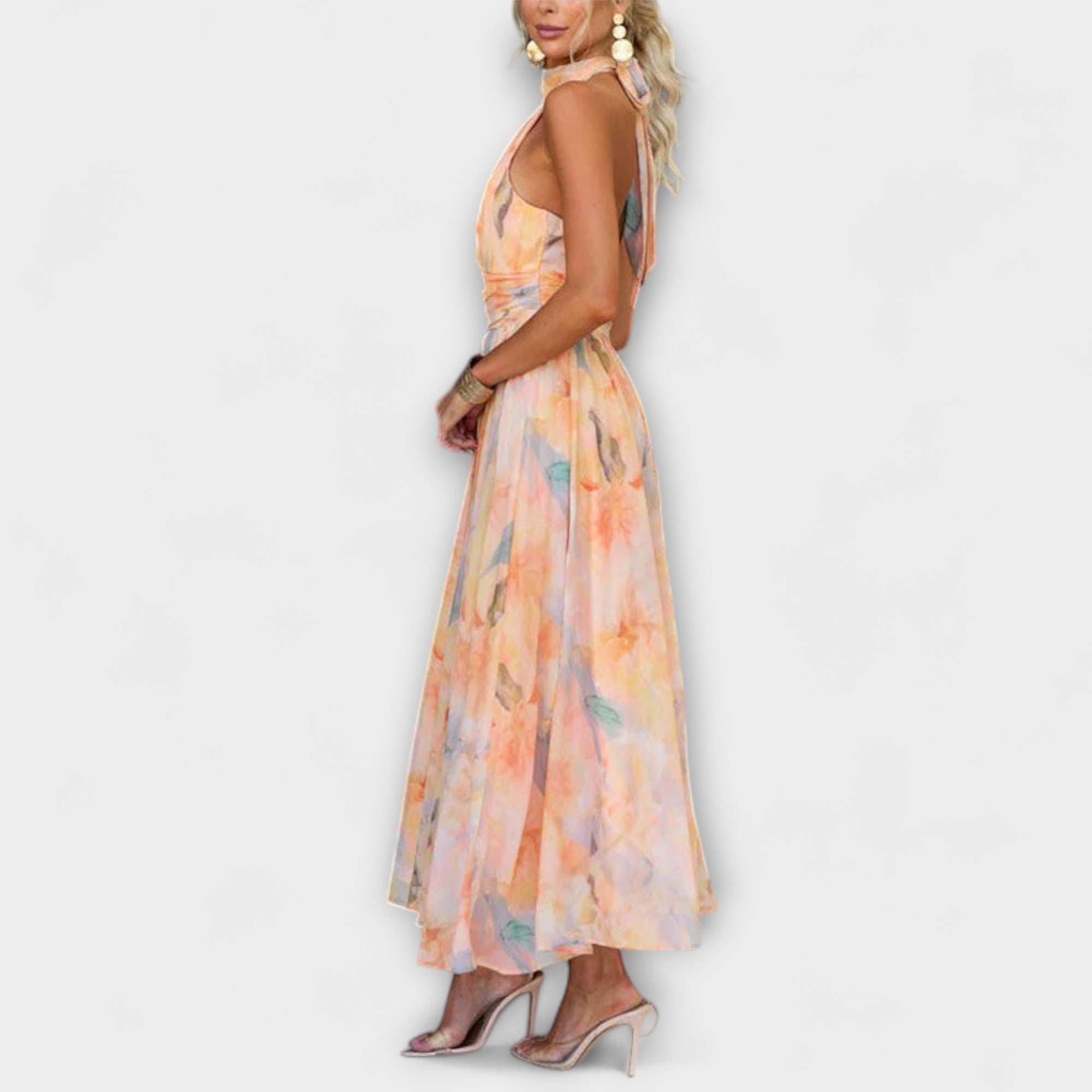 Robe col halter imprimé aquarelle coupe fluide – Image 4