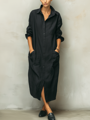 Robe femme longue noire mélange coton lin respirant