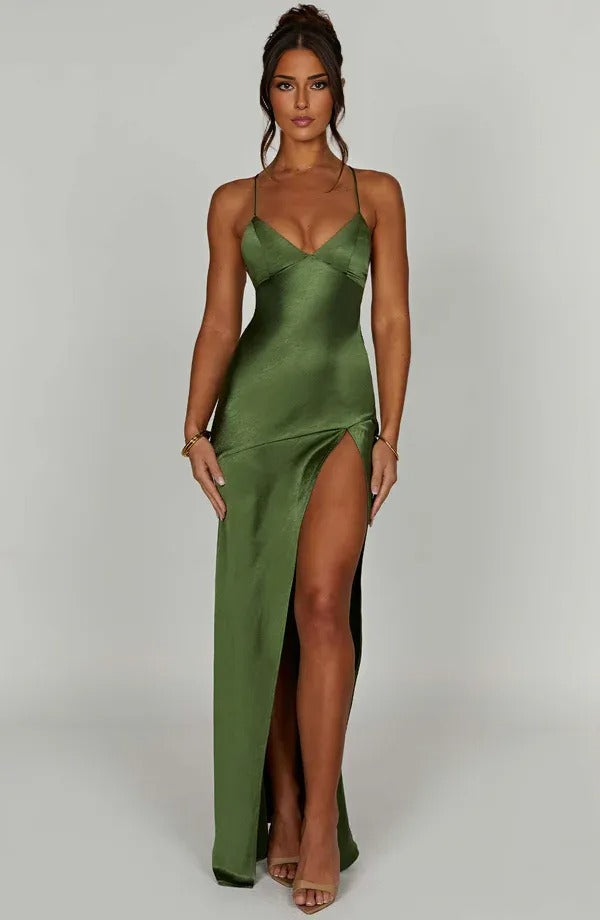 Robe femme satin dos nu lacé ajustable soirée – Image 3