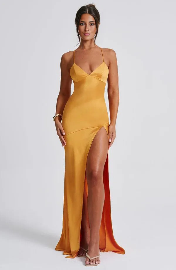 Robe femme satin dos nu lacé ajustable soirée – Image 5