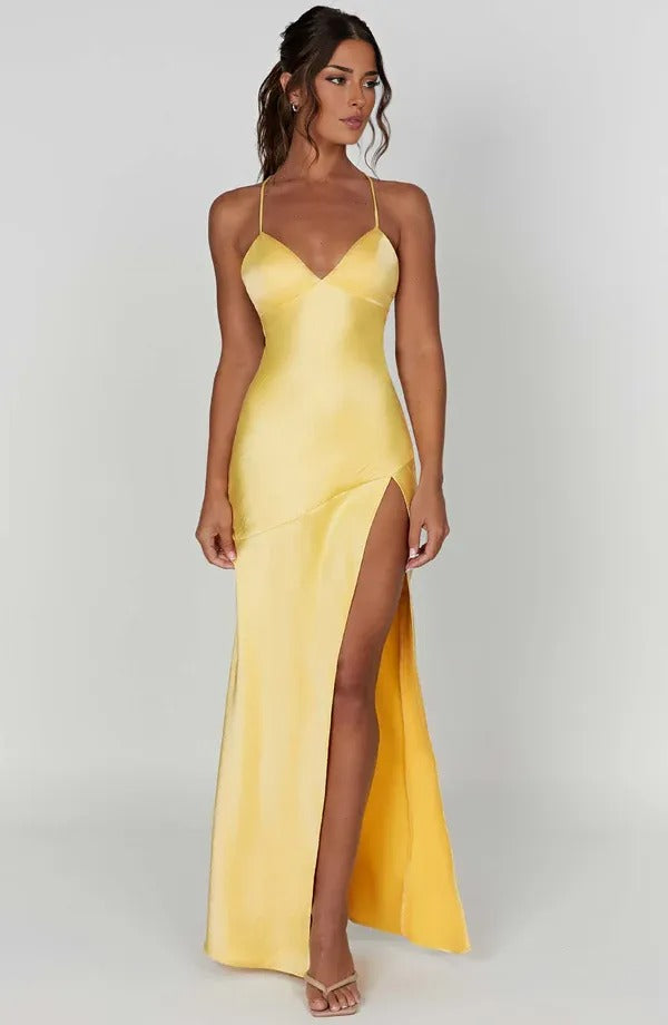 Robe femme satin dos nu lacé ajustable soirée – Image 6