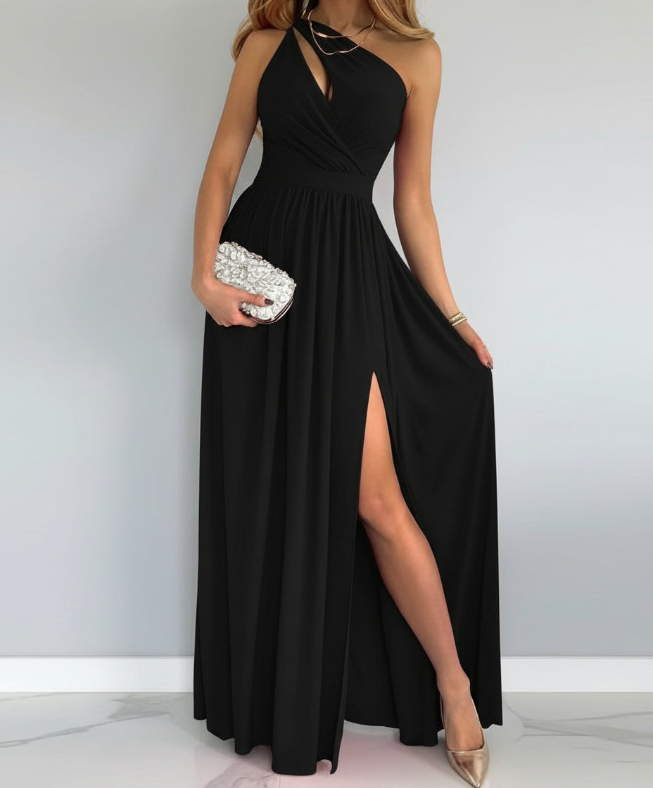 Robe femme asymétrique épaule tissu fluide mariage – Image 3