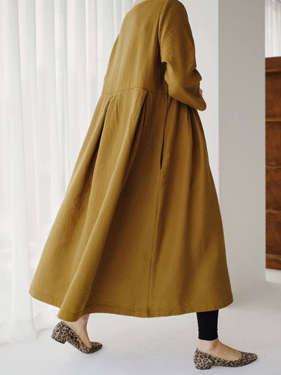 Robe femme lin manches longues taille froncée – Image 13