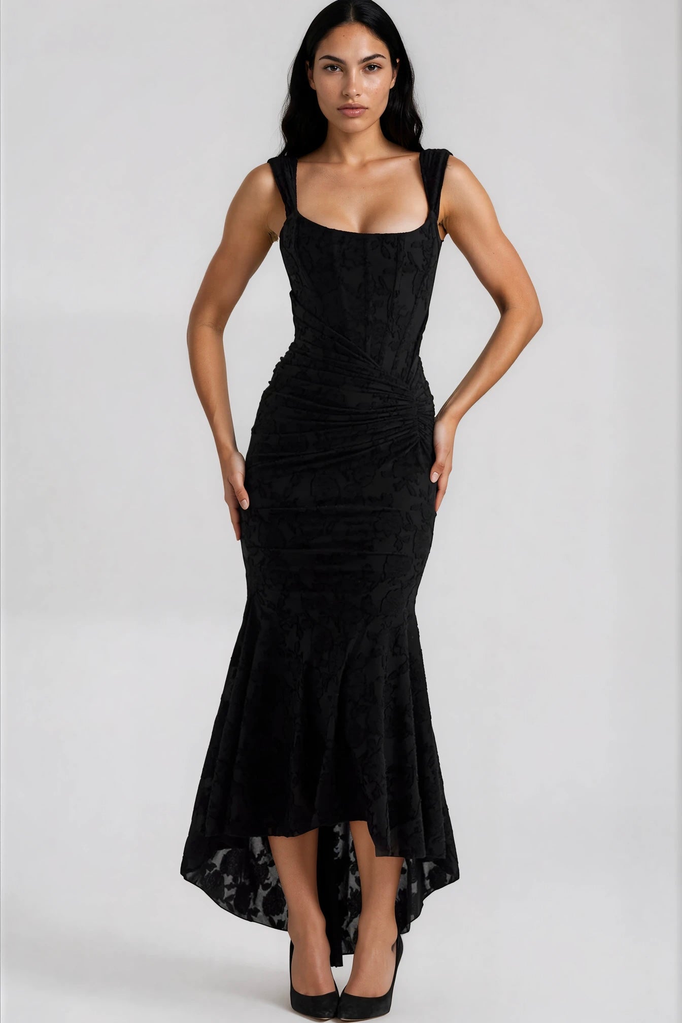 Robe femme jersey léger fronces taille maxi – Image 4