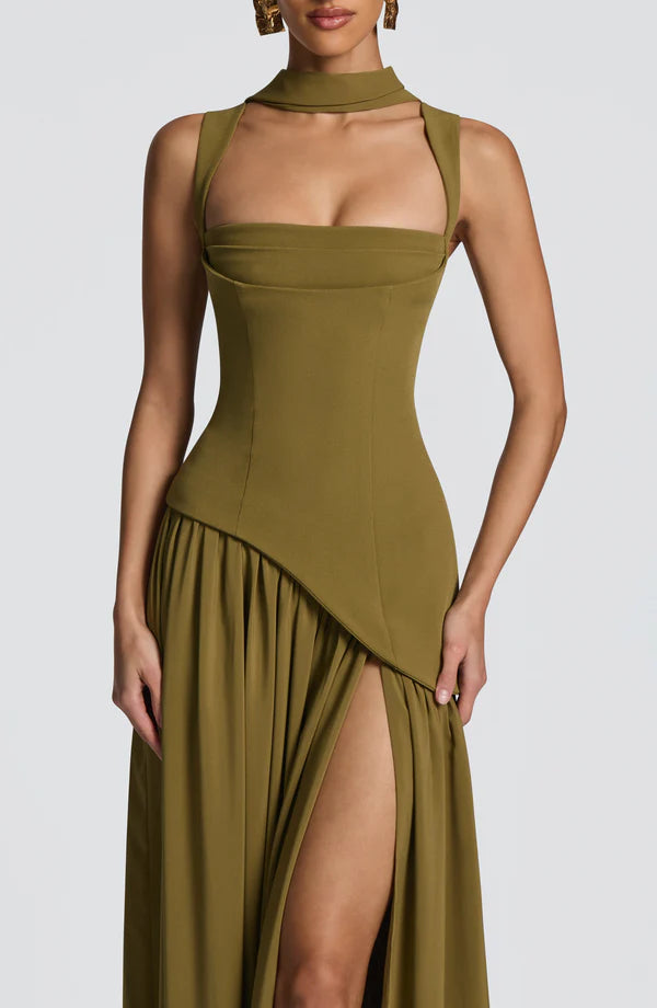 Robe femme moulante bustier fente haute élégante – Image 9