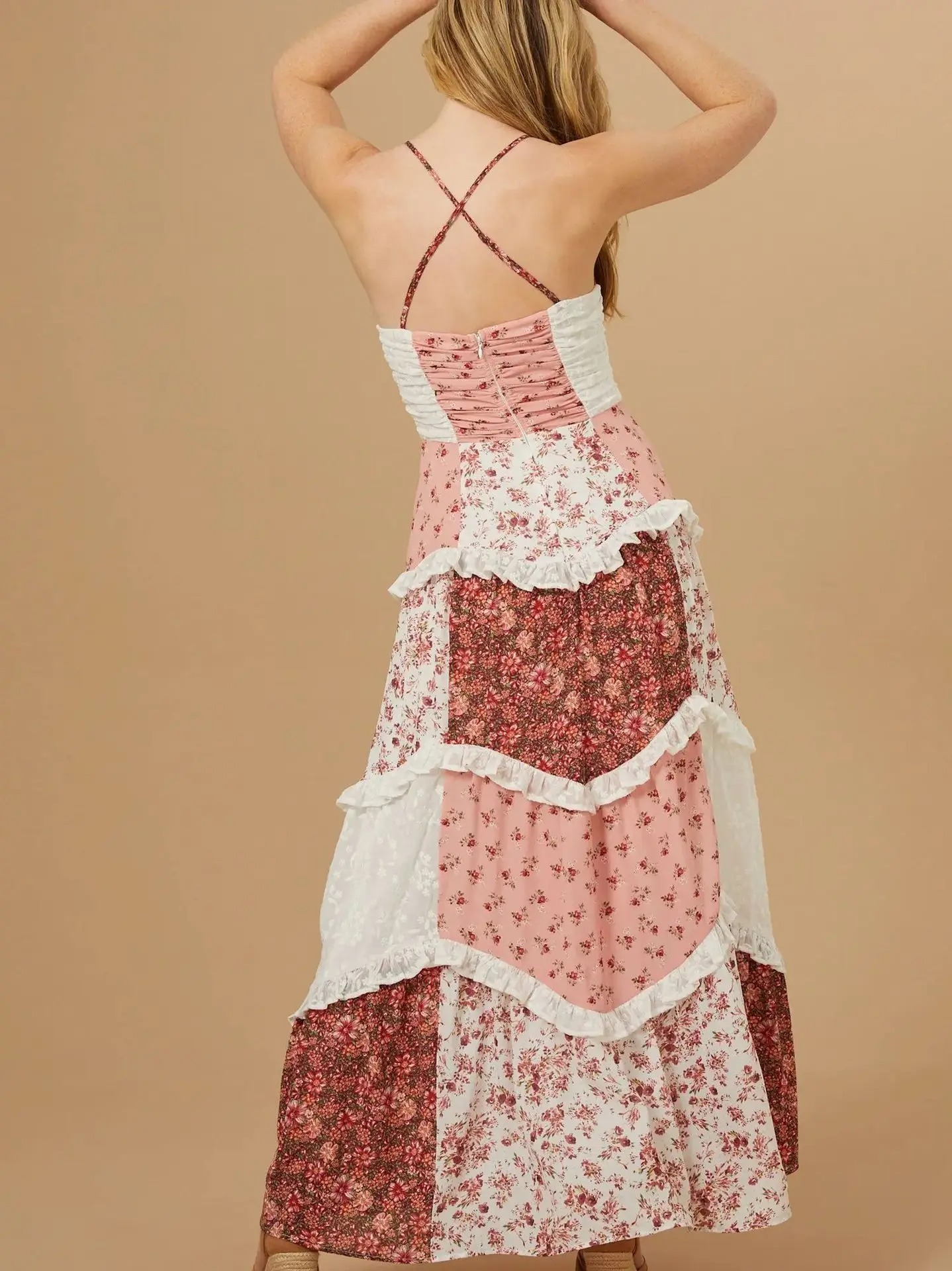 Robe femme jupe fluide taille smockée bretelles ajustables – Image 5