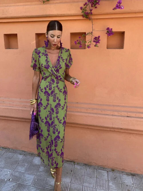 Robe femme fluide décolleté V manches bouffantes – Image 5