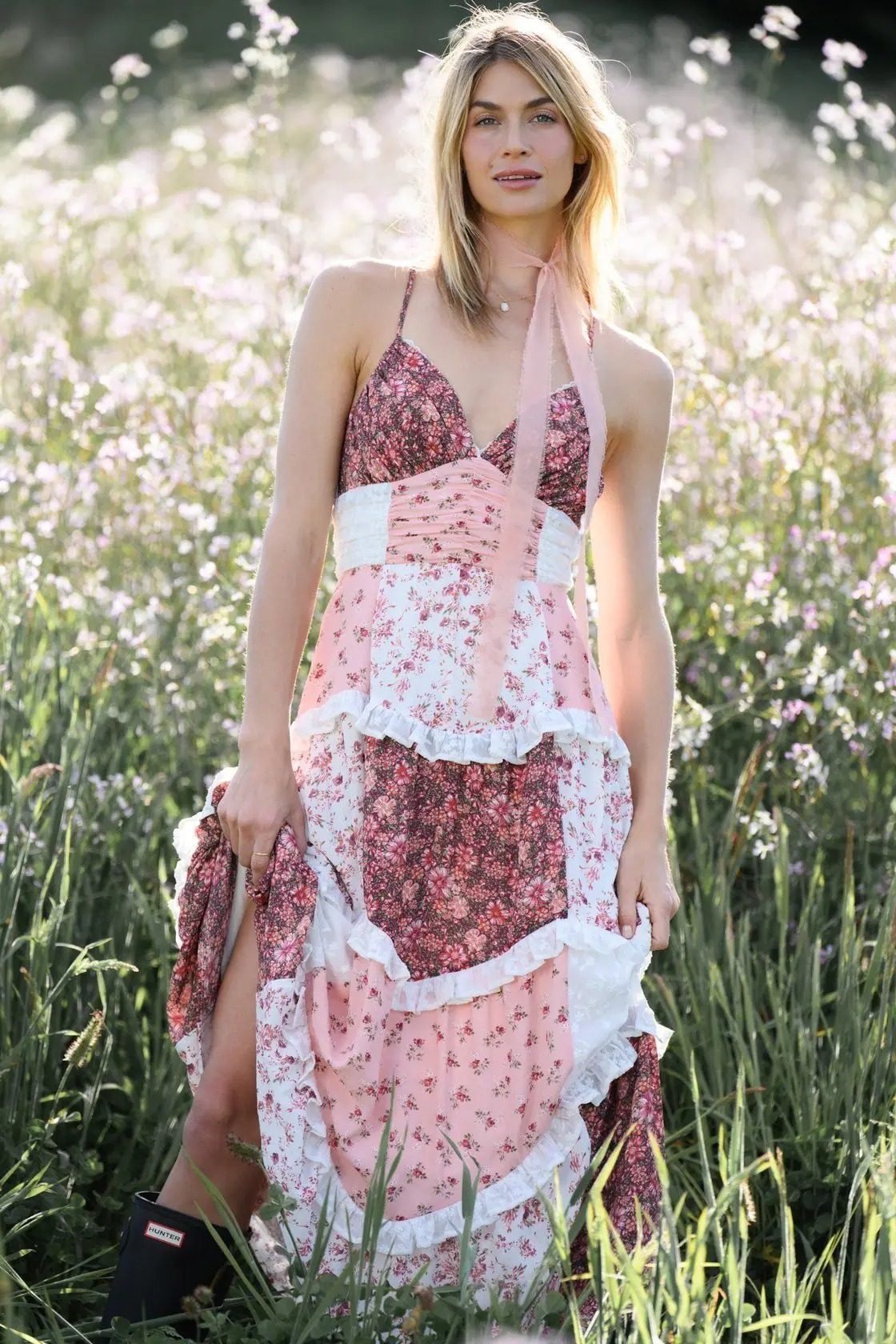 Robe femme jupe fluide taille smockée bretelles ajustables – Image 6