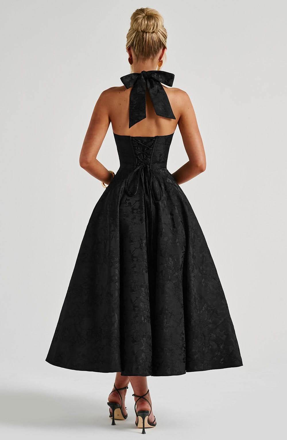 Robe femme Jacquard floral dos nu laçage réglable – Image 14