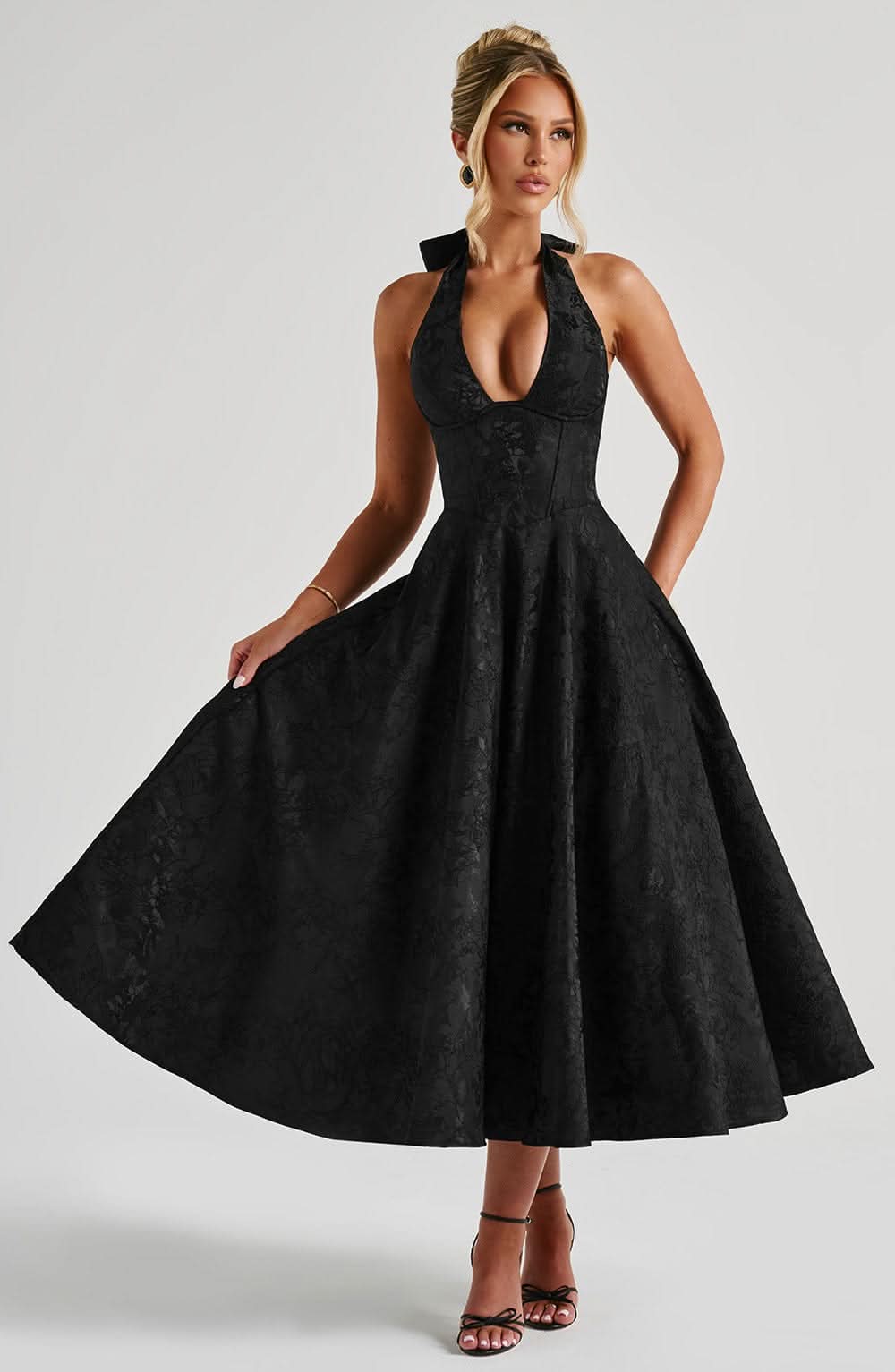 Robe femme Jacquard floral dos nu laçage réglable – Image 5