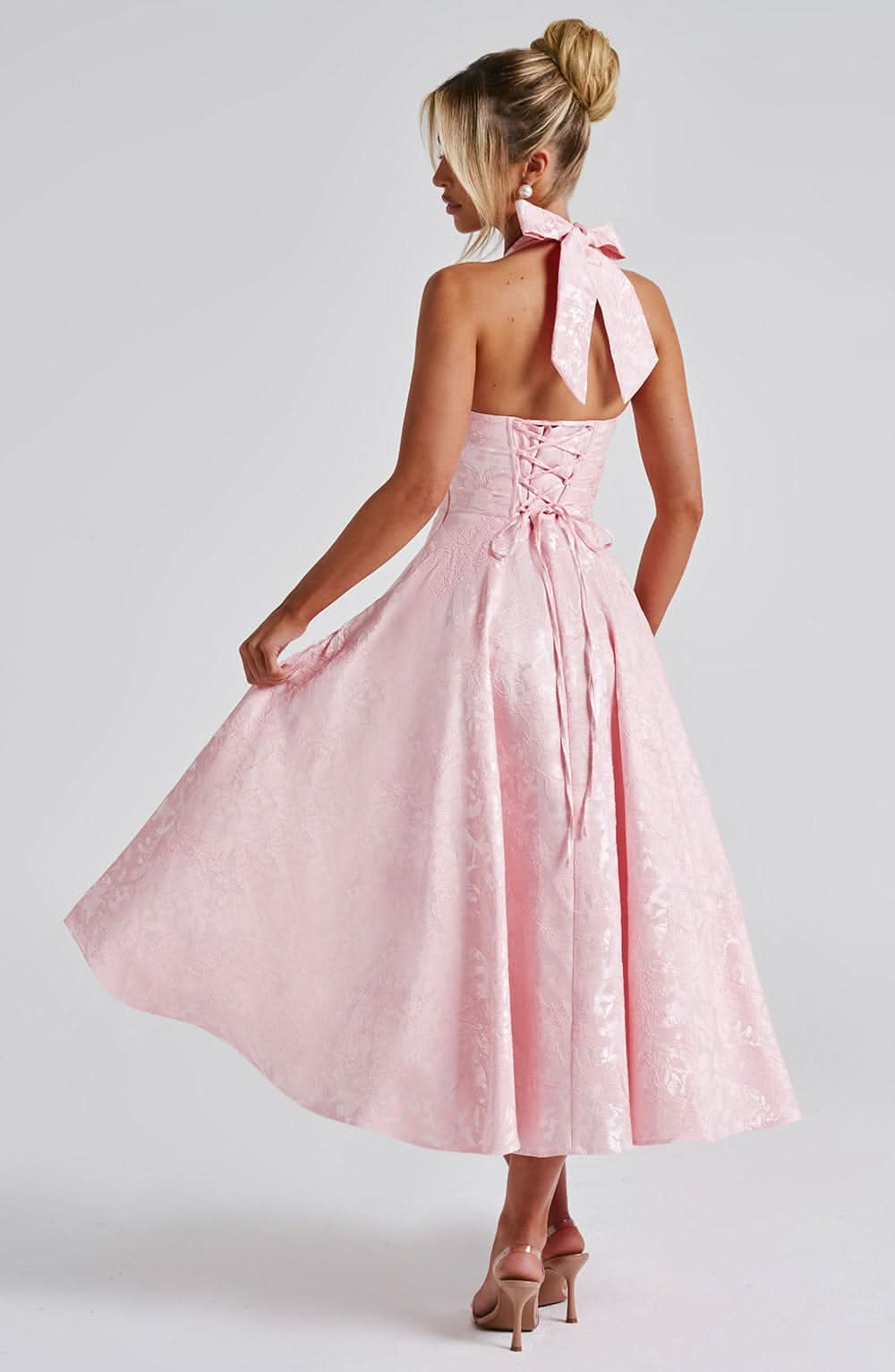 Robe femme Jacquard floral dos nu laçage réglable – Image 8