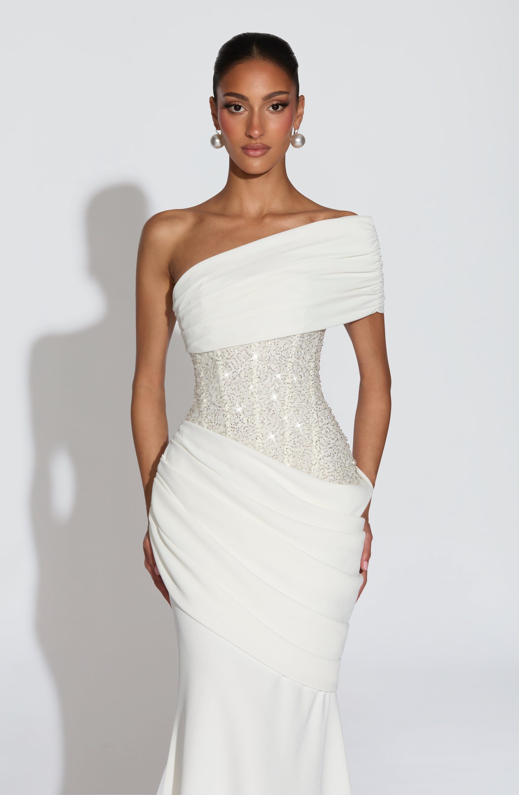 Robe de soirée femme bustier brodé drapé asymétrique – Image 5