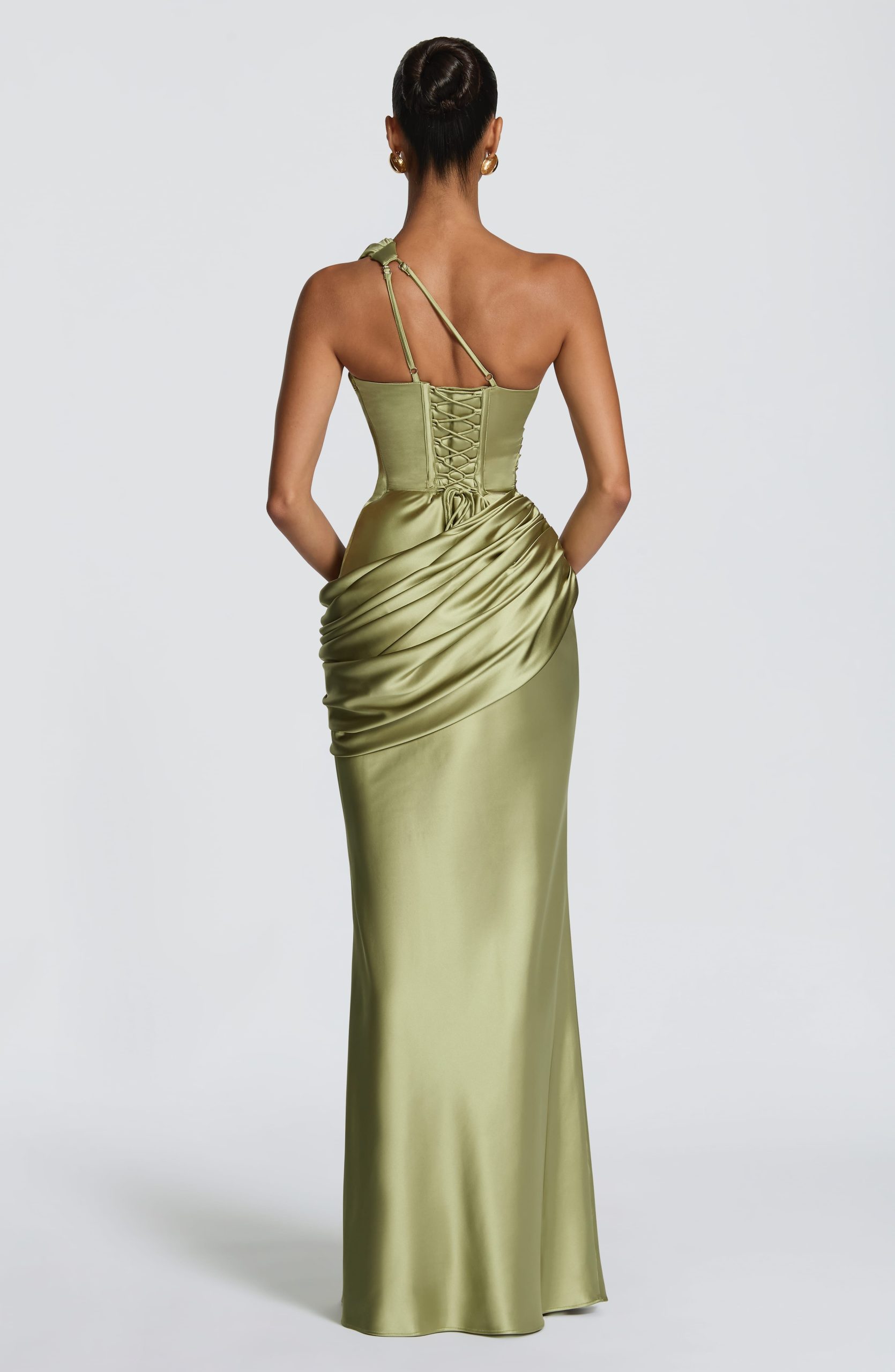 Robe femme satin asymétrique corset intégré – Image 2